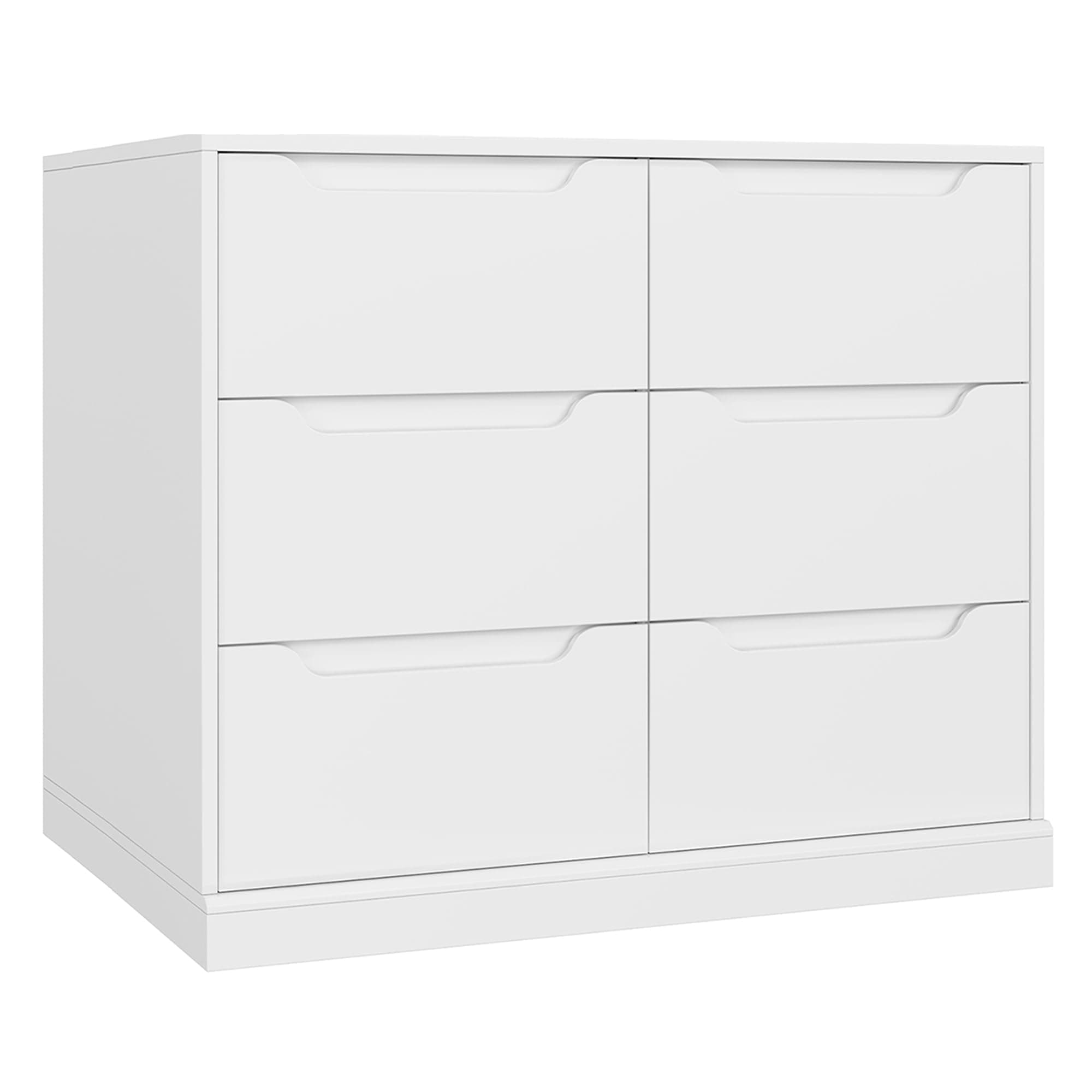 HOSTACK Modern 6 Drawer Dresser for Bedroom, Double Chest of Drawers with Storage, Large Wooden Storage Dresser Organizer with Cut-Out Handles, Accent Storage Cabinet for Living Room, Entryway, White