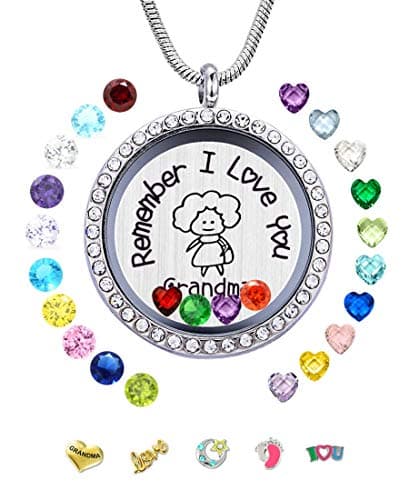 Mixso30mm Stainless Steel Living Memory Floating Locket Necklace Pendant with Charms and 24 Birthstones, Best Gifts for Women