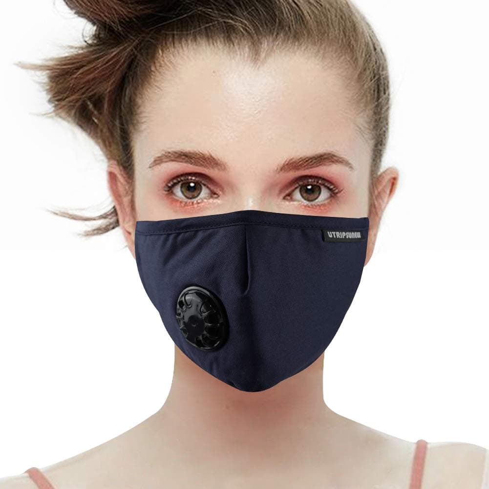 UTRIPSUNEW Anti Pollution Safety Mask with Breathing Valve Washable and Reusable Cotton Filter Mask Prevent Pollen Woodworking Face Mask Respirator (Navy Blue)