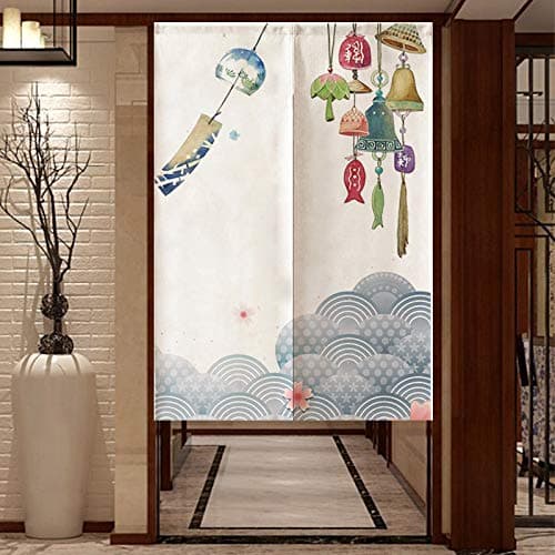Wave Noren Japanese Curtain Noren Japanese Curtain Entrance (Wind Chimes,33 by 59 Inch)