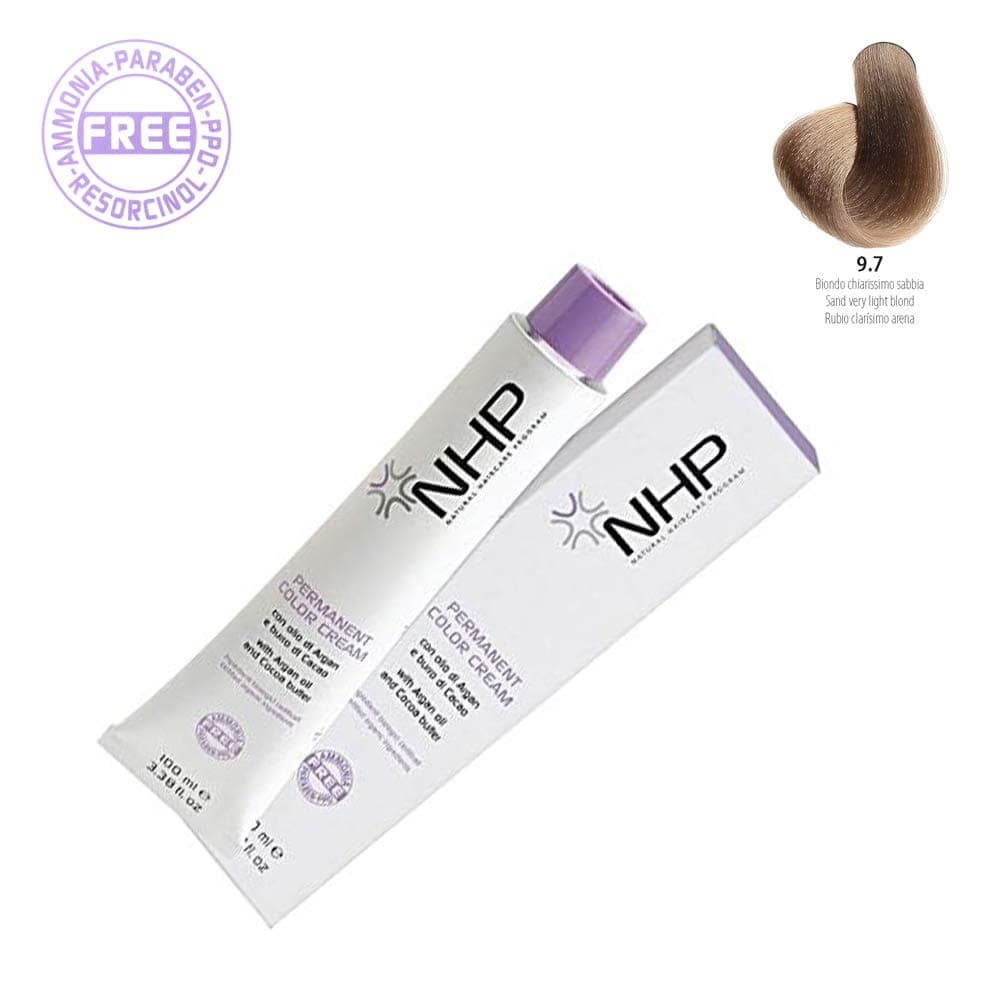 NHP PERMANENT COLOR CREAM 9.7 BIONDO CHIARISSIMO SABBIA À Con Olio di Argan Butter di Cocoa À Ingredienti Biologici Certificati 100 Ml