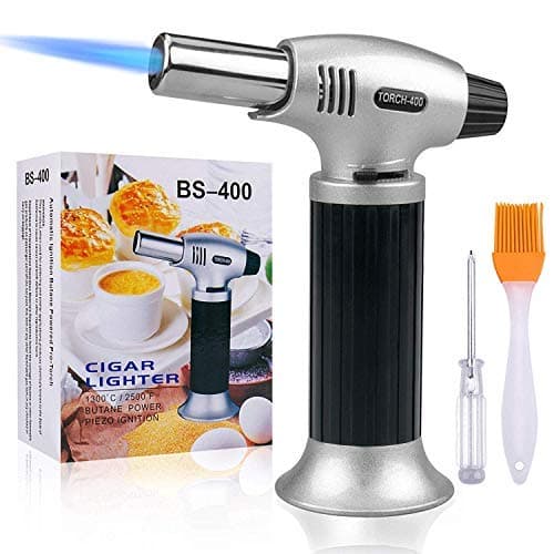 Blow Torch, Splaks Kitchen Butane Cooking Torch Refillable Creme Brulee Torch Adjustable Portable 1300⁰C Flame Lighter with Safety Lock for DIY, BBQ, Desserts, Brazing, Soldering and Baking, Black