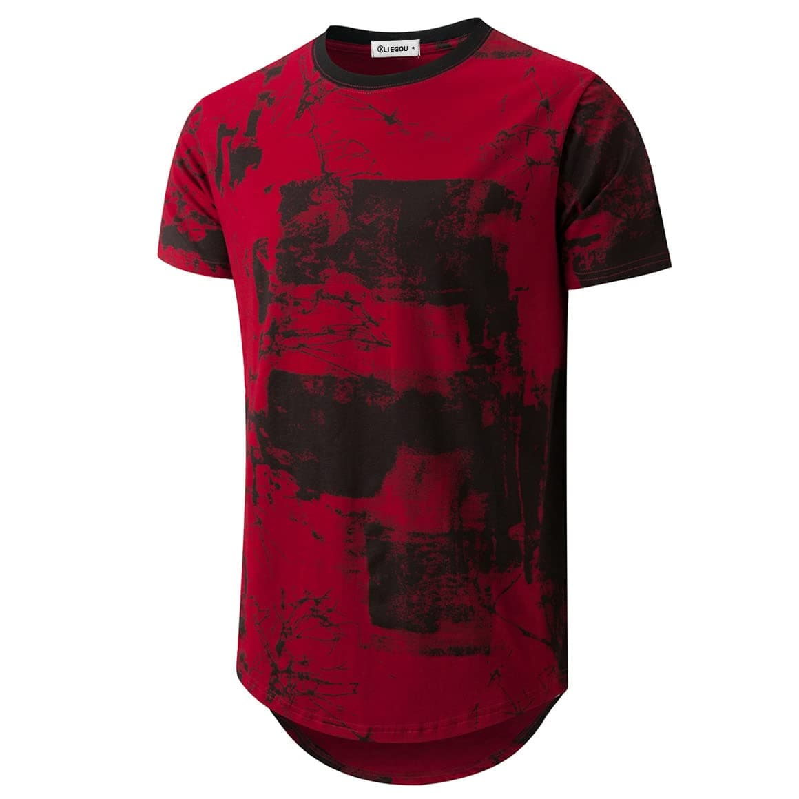 Mens Hipster Hip Hop Ripped Round Hemline Pattern Print T Shirt