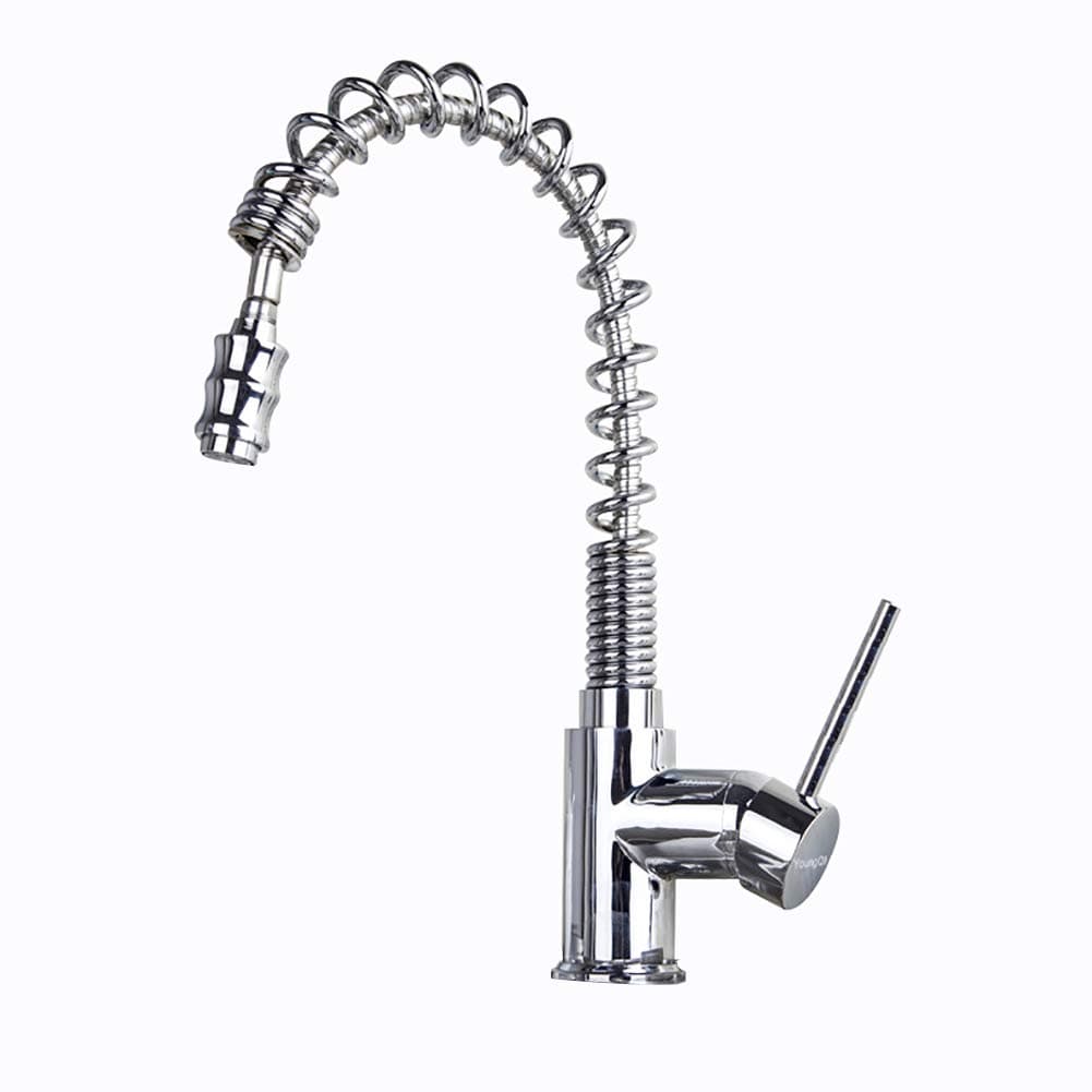 Pull Down Swivel & Spring Kitchen Faucet Hot and Cold Kitchen Sink Faucet,Chrome Polished
