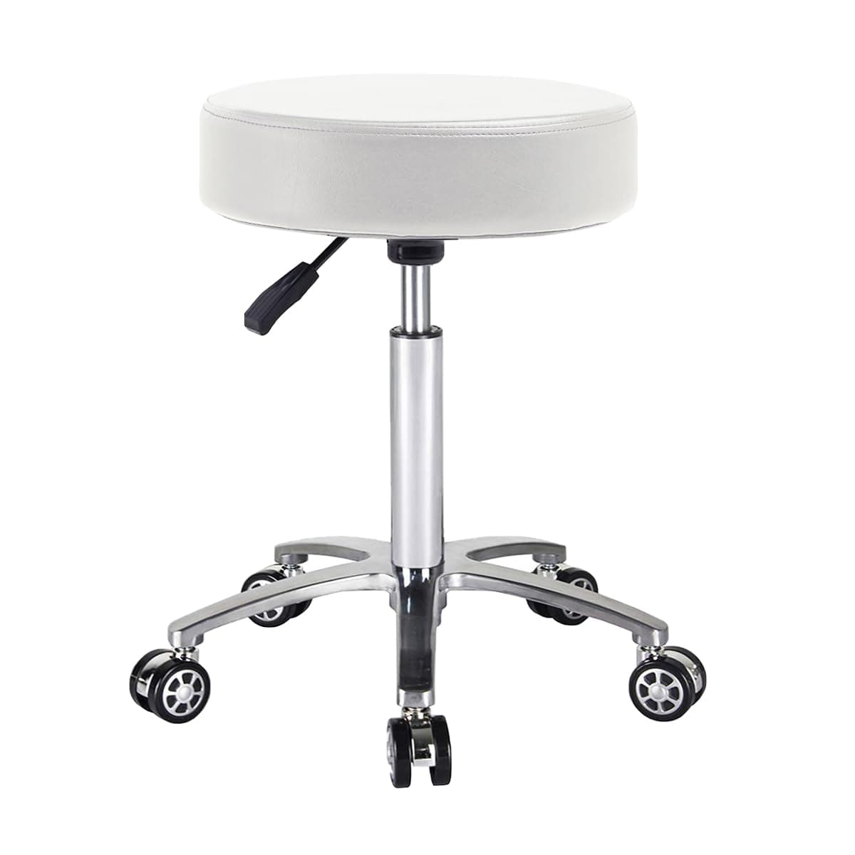 Rolling Adjustable Stool with Wheels for Shop Vanity Dental Medical Salon Tattoo Kitchen Massage Work (White)