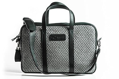 KANZEK 15.6" Blue & Gray Leather & Canvas Laptop Briefcase