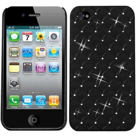 Black Lace - Luxury Gemstone Protector Case with Diamonds for Apple iPhone 4 / 4S