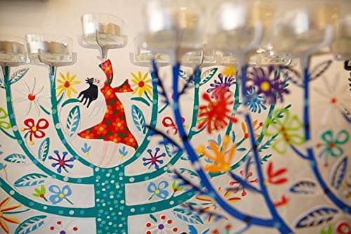 Light Blue Family Tree Hanukkah Menorah By Tzuki Art Height: 15.9" (40.5cm) Width: 18.7" (47.5cm)