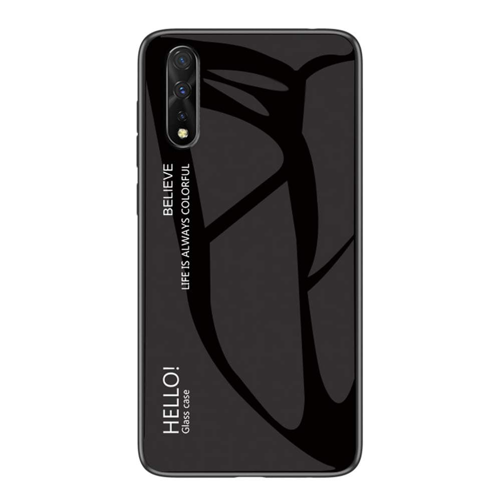 YEESOON Vivo V17 Neo Case, Fantastic Gradient Change Color Case Tempered Glass Backplane Soft TPU Bumper Back Cover for Vivo V17 Neo - Black