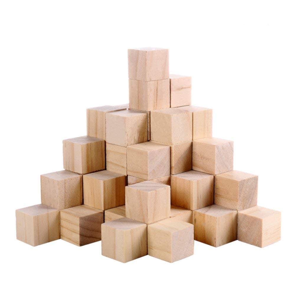 Fuhaieec 100 Pcs 1 Inch Wood Square Blocks for Puzzle Making Blank Wooden Cubes Wood Blocks for DIY Crafts Carving Art Supplies