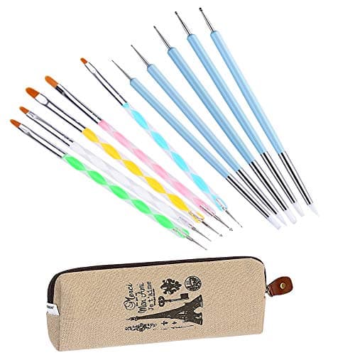 Ecjiuyi 10PCS Double-Ended Dotting Tool Painting Brushes Kit for Nail Art, Rock Painting, Embossing Pattern, Pottery Clay Craft with a Storage Case