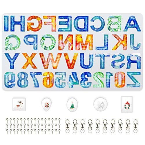 AK KYC Resin Molds Number Alphabet Silicone Molds for Epoxy Resin Jewelry DIY Casting Mold for Pendant Crafting Gift Making Set Kit