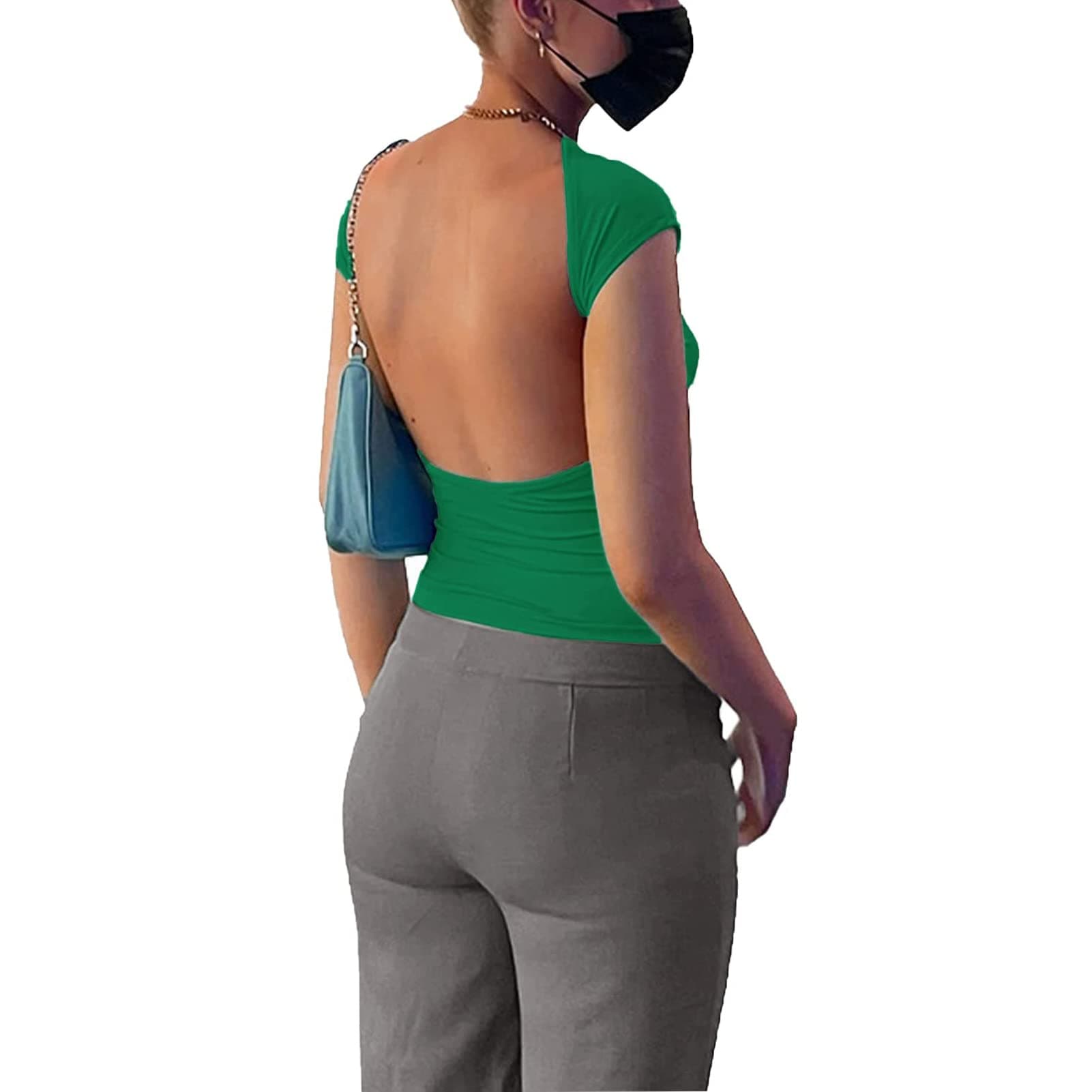 SorazFashion T-shirt, Skin-friendly Pure Color, Comfortable, Wide Applicability, Soft Christmas Backless T-shirt for Women (S)