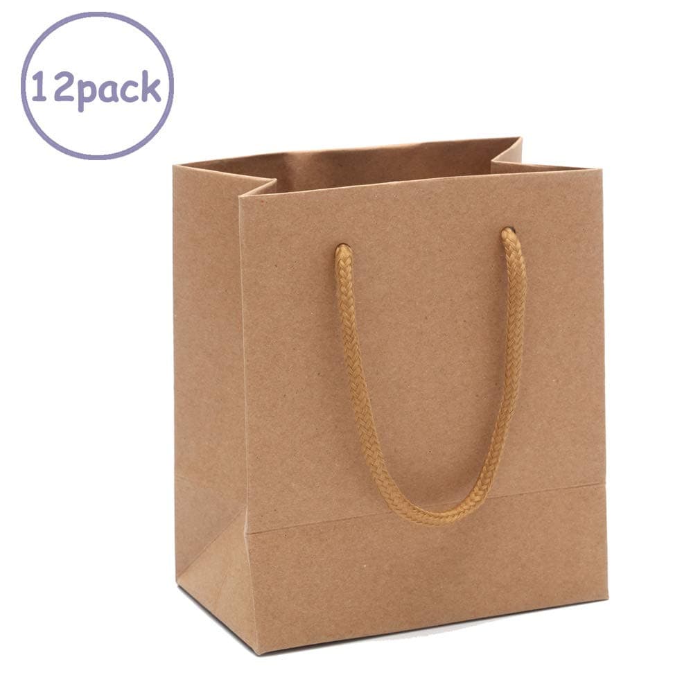 12 Pack Brown Kraft Paper Bags Bulk with Handles,5.12"x3.15"x5.91"for Merchandise,Welcome Bag,Wedding Hotel Guests,Shopping Bag,Kraft Gift Bags,Party Bags,Food Packaging Bag,Weekend Party (Brown)