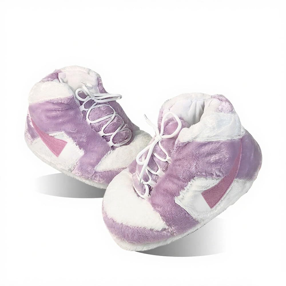 Sneaker Slippers Non Slip Sole Indoor House Plush Slippers Unisex Indoor Floor Cotton Shoes (Purple,5.5,12)