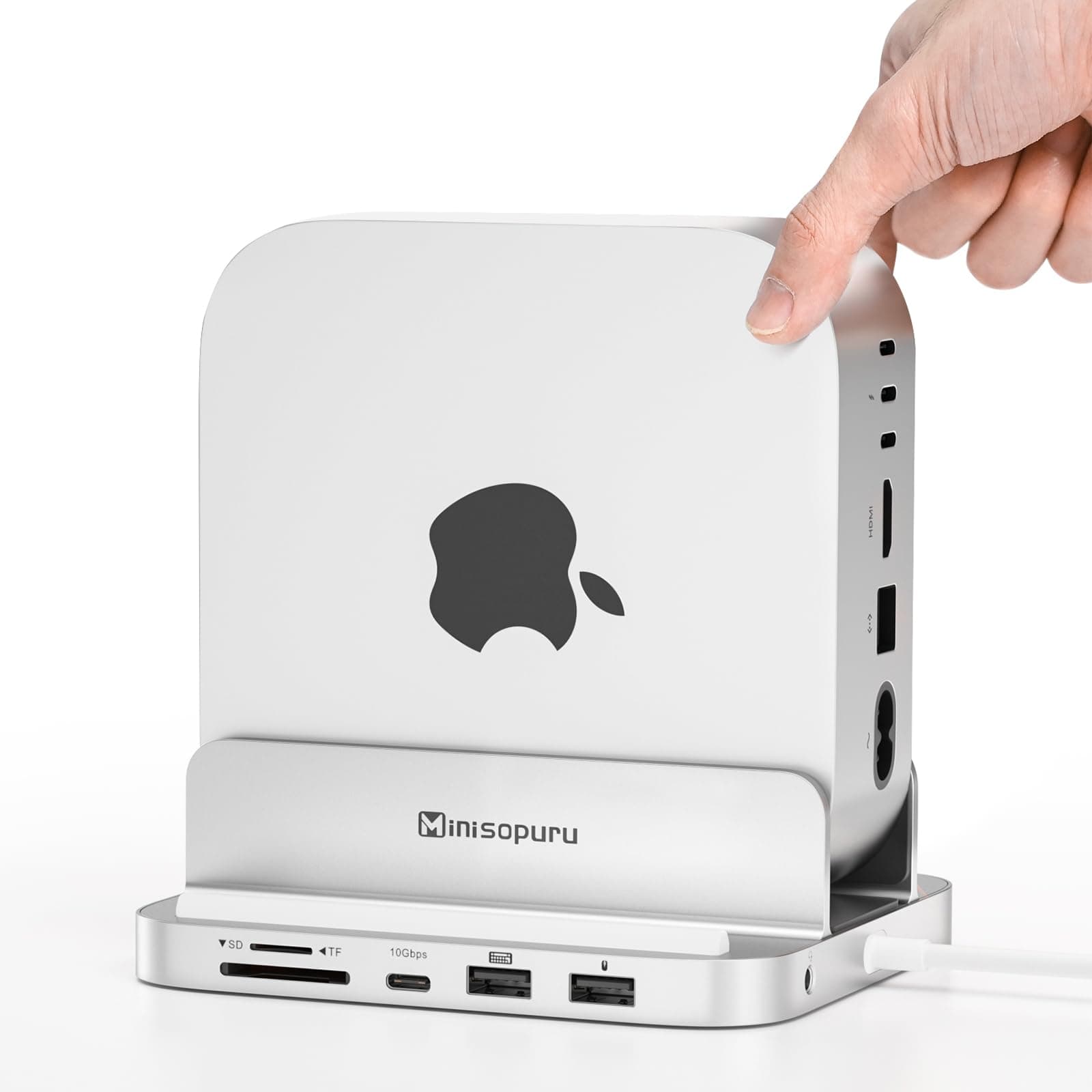 Minisopuru MINI218B PRO Mac mini M4 Dock & Stand with M.2 NVMe SSD Enclosure, 10Gbps USB C/A, TF& SD, 2X USB A 2.0, Audio Jack, 8 in 1 Mac mini Hub for M4/M4 Pro 2024