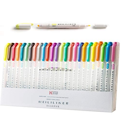 25 colors highlighter pens,mild Color Double-Sided Highlighter Pens, 25 Full Color Set(Standard 15 Color + New 10 Color)