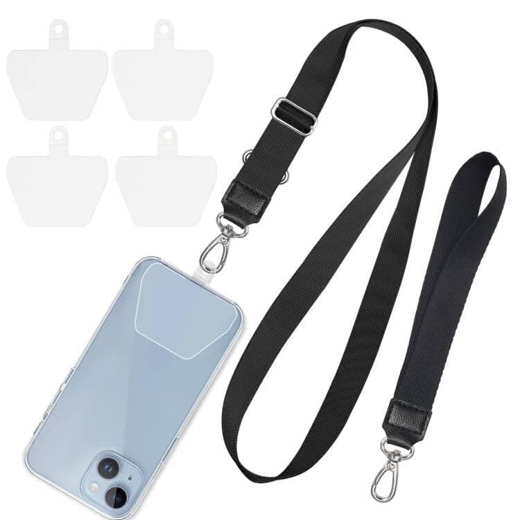 SHANSHUIPhone Lanyard, Adjustable Around Neck Lanyard & Wrist Strap Tether Keychain Holder With 4 Sticky Pads Compatible for iPhone, Samsung Galaxy and All Smartphones in Full Cover Case Black