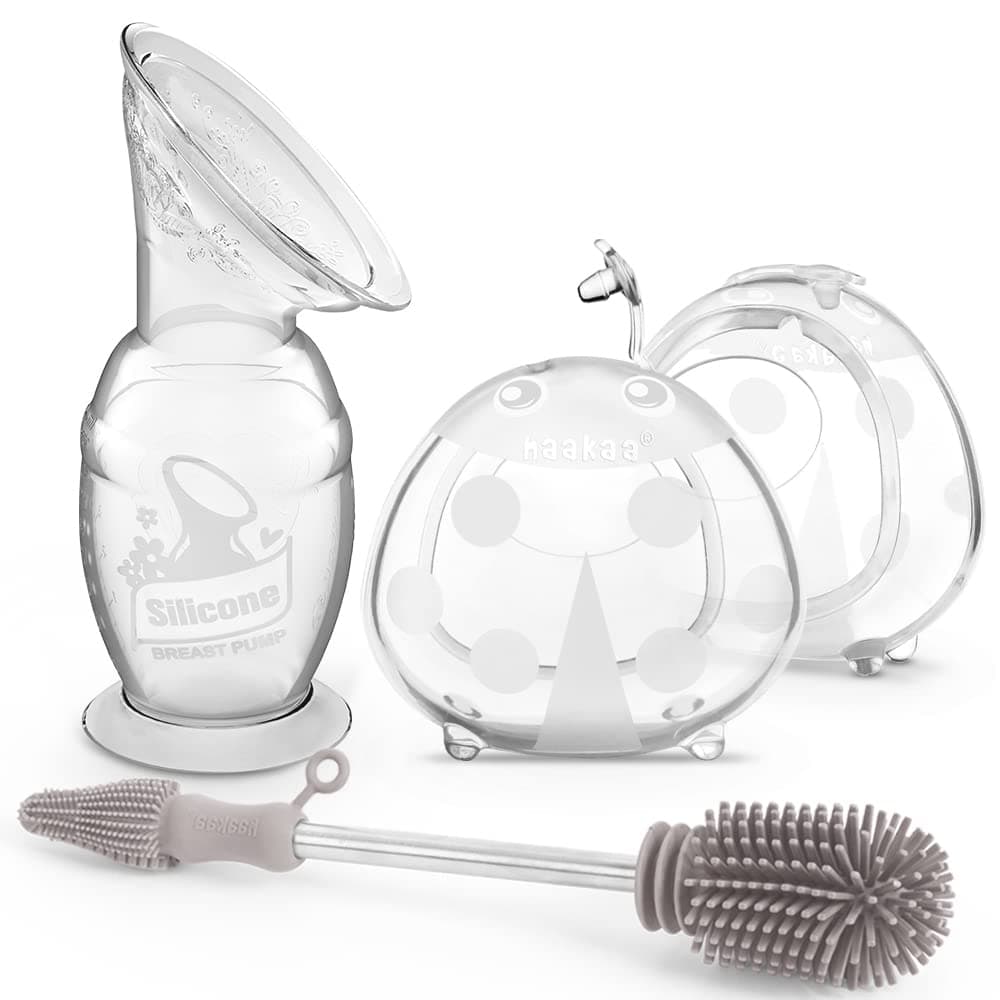 haakaa Manual Breast Pump 100ml & Ladybug Milk Collector 75ml & Silicone Cleaning Brush Set for Breastfeeding Mom