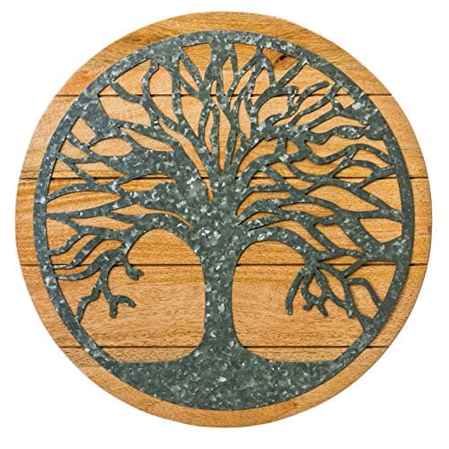 Cape CraftsmenModern Farmhouse Round Tree of Life Shaped Wood and Metal Wall Decor - 20 x 1 x 20 Inches Cottage Style Decoration for Homes, Apartments, Yards and Gardens