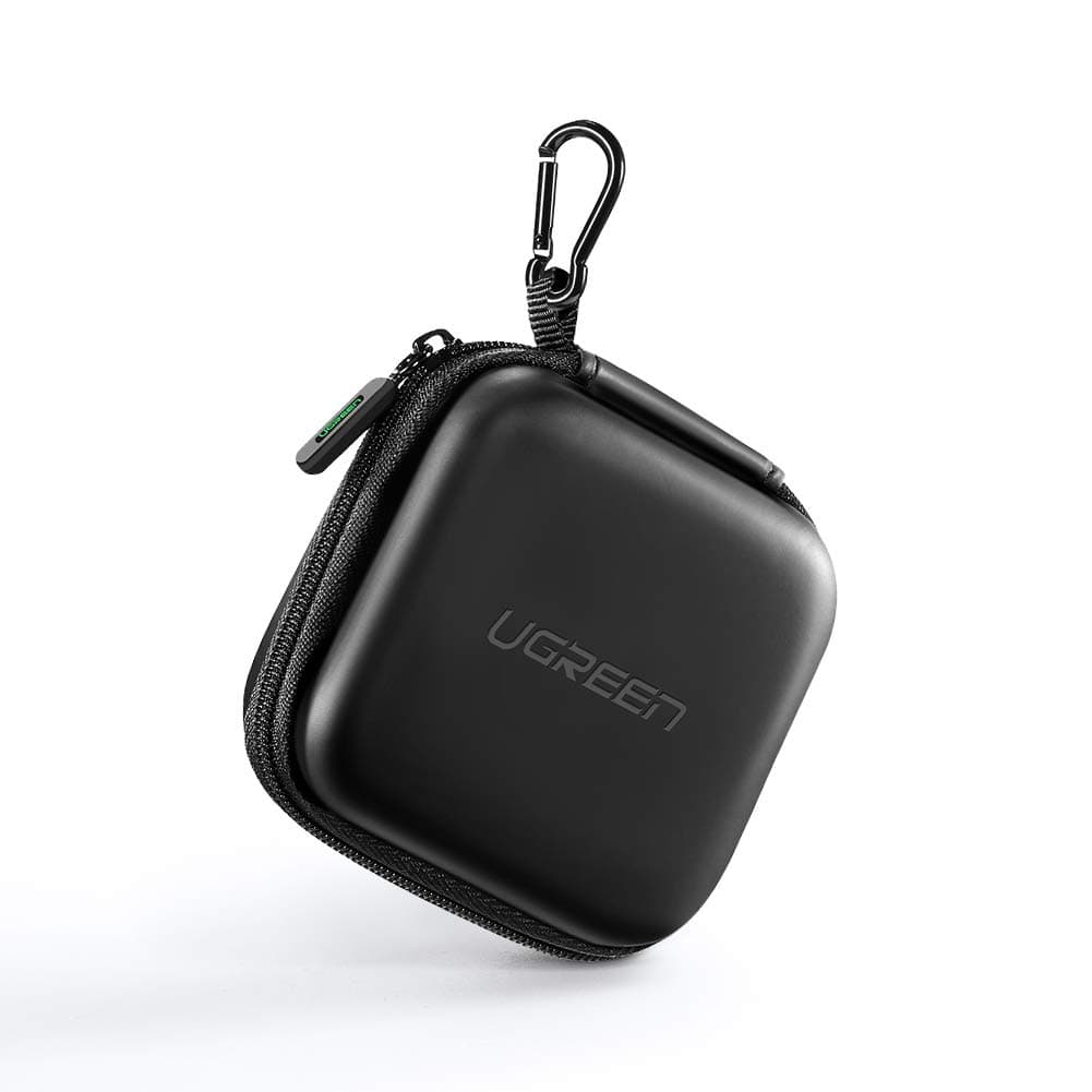 Lakko UGREEN Earphone Case Earphone Carrying Case Holder Storage Bag Headphone Mini Pouch Wireless Beats Bose Earphone Airpods Bluetooth Headset Wall Charger with USB Adapter Cable Carabiner (Black)