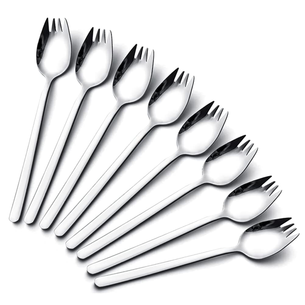 Sporks Stainless Steel, Salad Forks, 8 Pack 18/10 Stainless Steel Spork, 7.4 Inches Long Handle Dessert Spoons, Ice Cream Spoons Fork Reusable Fruit Appetizer Dessert Forks for Household Use