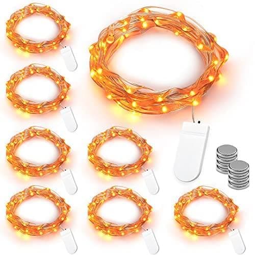 PhilzOps Orange Fall Fairy Lights, 8 Packs 2M 20 LED Halloween String Light Indoor Micro Autumn Garland Decoration Silver Wire Twinkle Lighting Battery Operated for Thanksgiving Wedding Party DIY