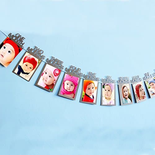 Fontee Baby 12 Months Baby First Year Photo Frames Bunting Banner Garland for First Birthday,Baby Shower Decorations, Party Decorations, Photo Frame for Baby