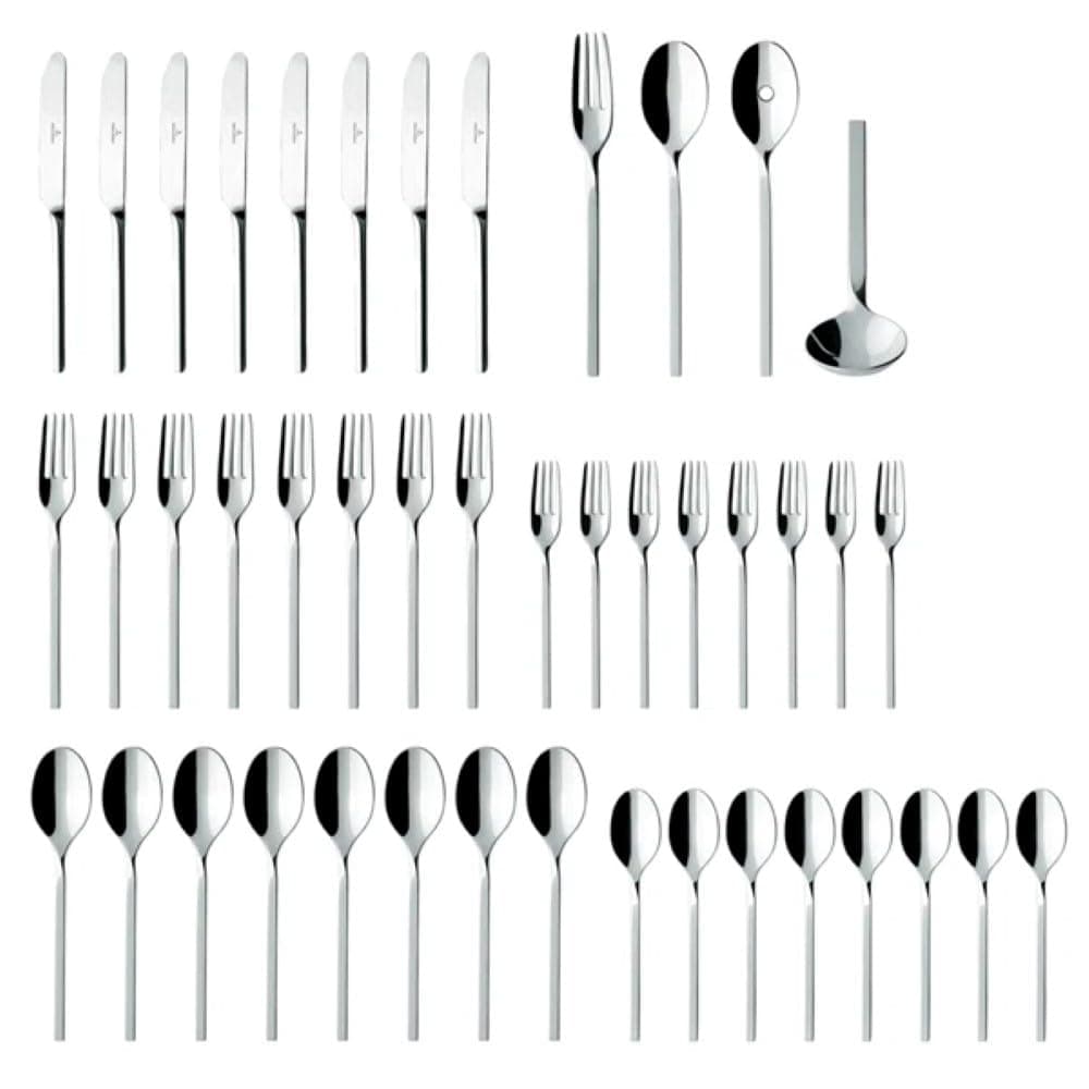 NewWave Collection 64 Piece Flatware Set, Sleek, Tapered, Modern Design, 18/10 Stainless Steel, Service for 12, 4 Piece Serveware Set Included