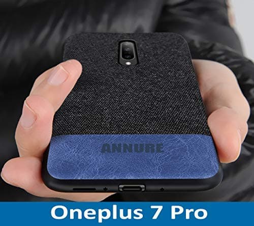 Annure Shockproof Soft TPU Bumper Fabric Back Cover Case for One Plus Oneplus 7 Pro (Black & Blue)