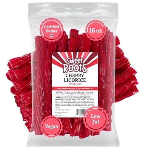 Sweet Roots Cherry Licorice Twists – 16 oz Jumbo Soft Licorice Sticks | Made with Real Fruit Juice | Vegan, Fat Free, Kosher | Red Gourmet Rope Candy Treats for Fruity Cherry Lovers