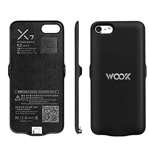 Dual SIM Adapter, Portable Battery Case for iPhone 7 ( IOS 7.0 or Above ), 2200 mAh Capacity, Ultra Slim, Black, Bluetooth( V4.0 or Above), by Wook