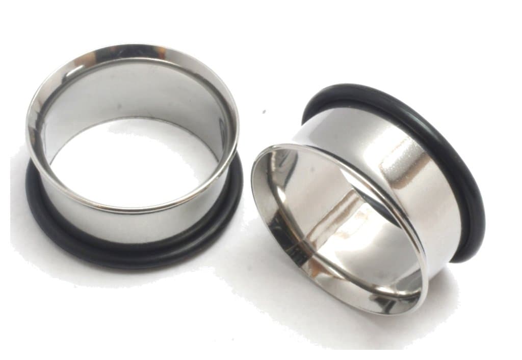 Pair Single Flare Stainless Steel Tunnels Gauges Ear Stretching Kit 00g 7/16 1/2 9/16 5/8 3/4 7/8 1 Inch