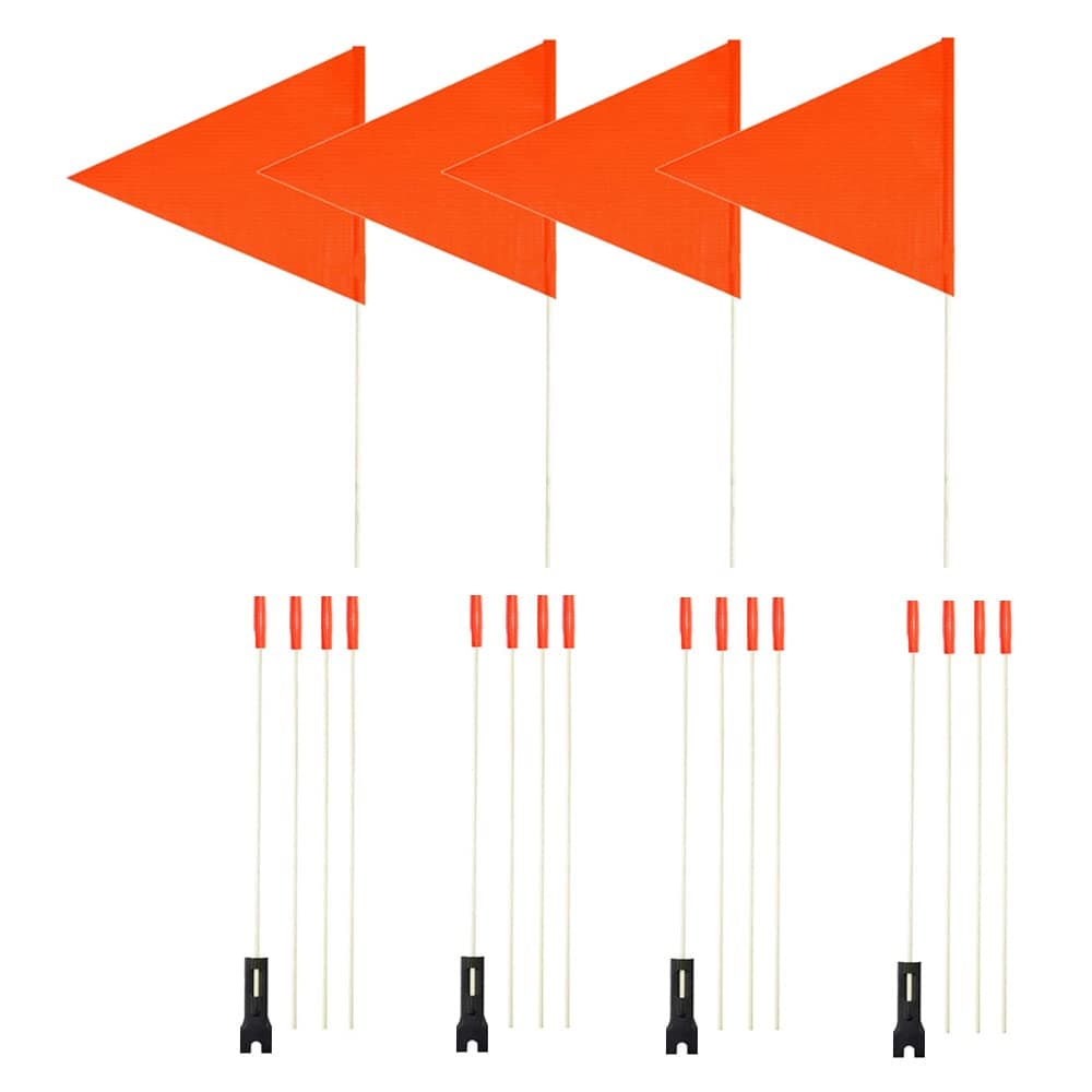 4 Pcs Upgraded Bike Flags with Pole, 6 ft High Visibility Orange with heavy Duty Fiberglass Flag Pole
