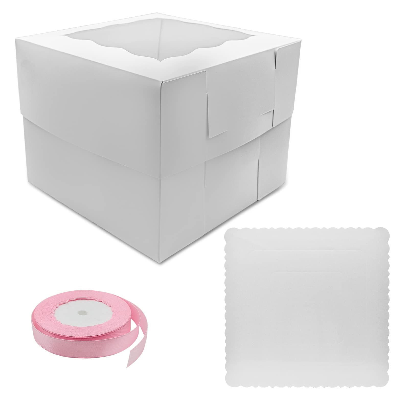 Cake Boxes 10pcs 10x10x10 Inches With Window Tall Cake Box for Tier Cakes for Wedding Birthday Transport,White Bakery Box Disposable Cake Containers Cake Boxes 10 inch