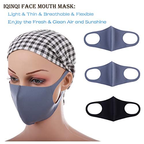 Washable and Reusable Mouth Mask, IQinQi 3 Pack Breathable Anti Dust Face Mask Covers for Men Women (2 Grey 1 Black)