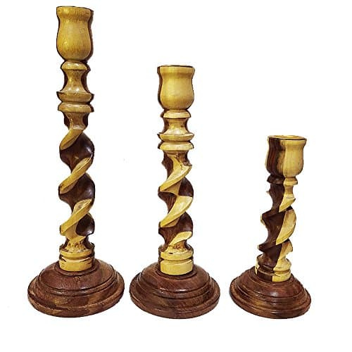 Set of 3 Wooden Pillar Candleholders, Dinner table candle holder CHN03