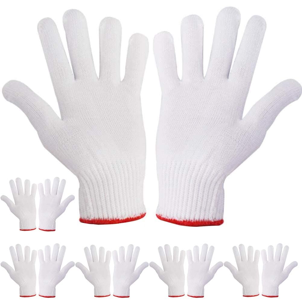 Hand Working Gloves Safety Grip Protection Work Gloves Men Women BBQ Thicker Industry Knitted Cut Repair Gloves Durable String Knit Light Weight for Work Safety Thick Cotton (6 Pairs)