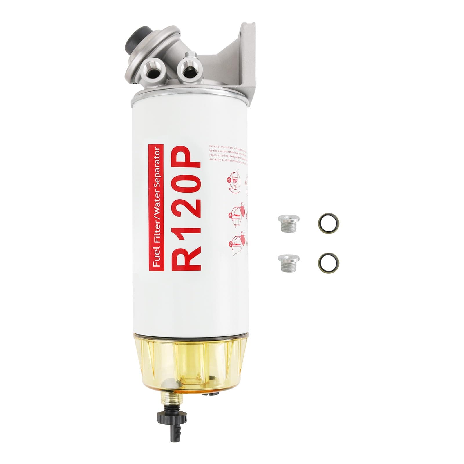 CARMOCAR 30 Micron Diesel Fuel Filter Water Seperator Hand Primer Pump M16*1.5