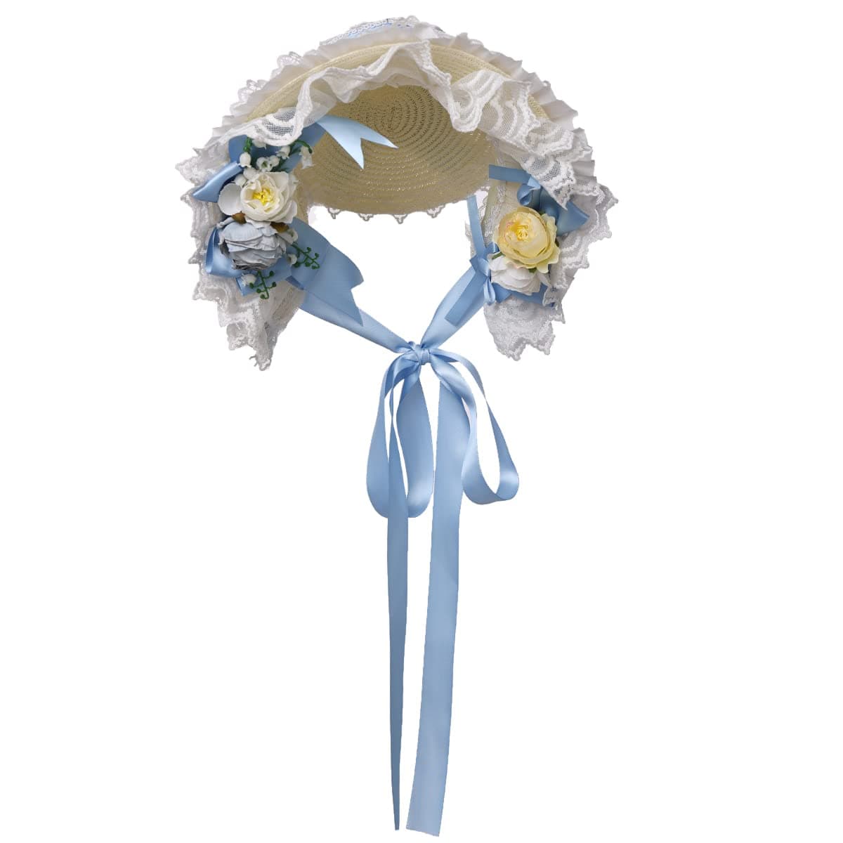 COSDREAMER Girls Women Victorian Bonnets Lace Flowers Tea Party Hats