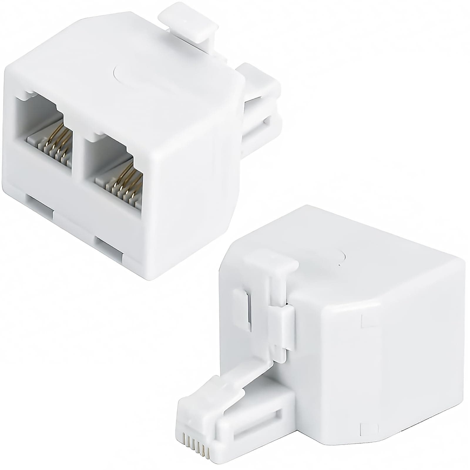Phone line Splitter, RJ11 Wall Plate Male Plug to Dual RJ11 Female Socket Adapter 2 Pack - White
