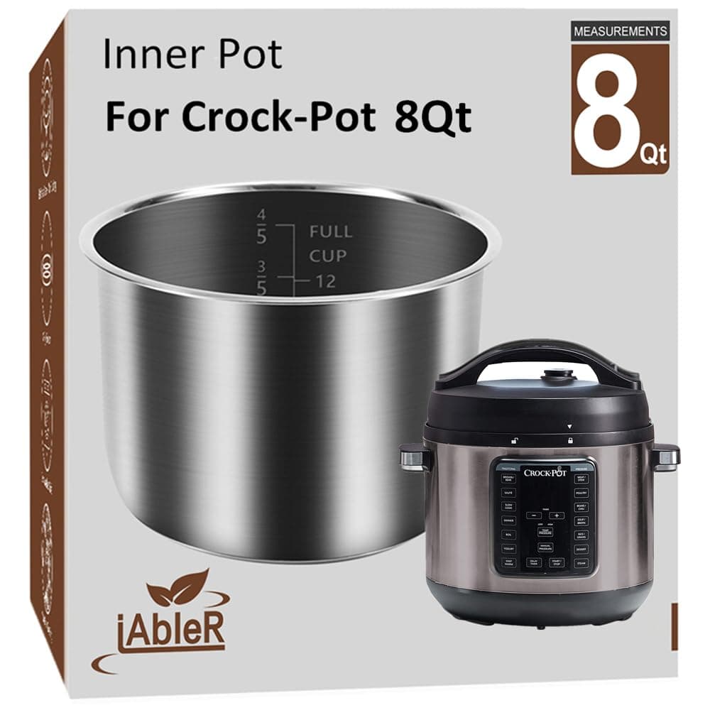 iAbler Original Inner Pot for Crock Pot 8 Quart - Stainless Steel Replacement Pot for Crock-Pot 8 Qt Multi-Cooker Crockpot XL Pressure Cooker Accessories Parts