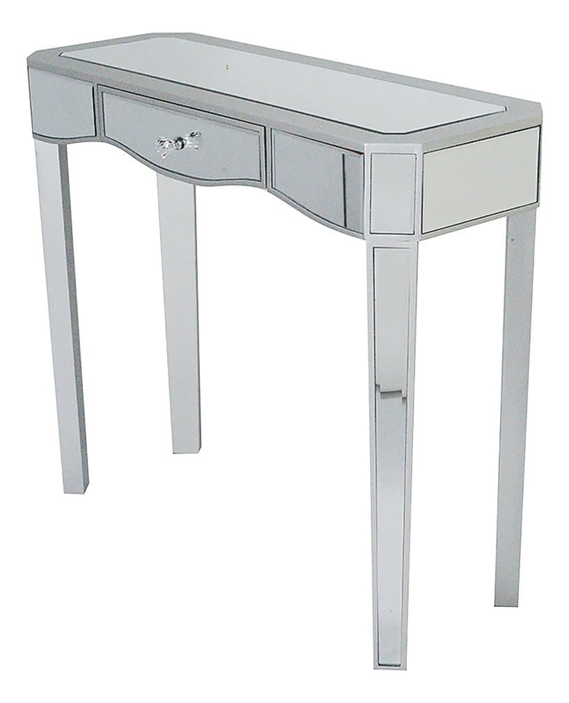 Heather Ann Creations 30.7" Silver Elizabeth Collection Console Living Room Office Writing Table with Drawer and Mirror Accents