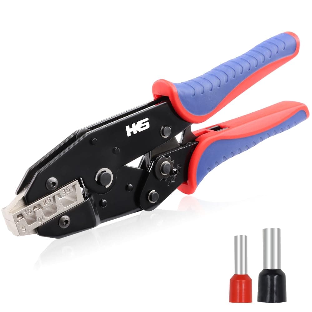 HKS Crimping Tool for Sleeves Ferrule Terminals & Pin Cord End- Ratcheting Wire Crimpers - AWG 10-2 (6-35mm²) - Ratchet Terminal Crimper - Electrical Crimping Tool