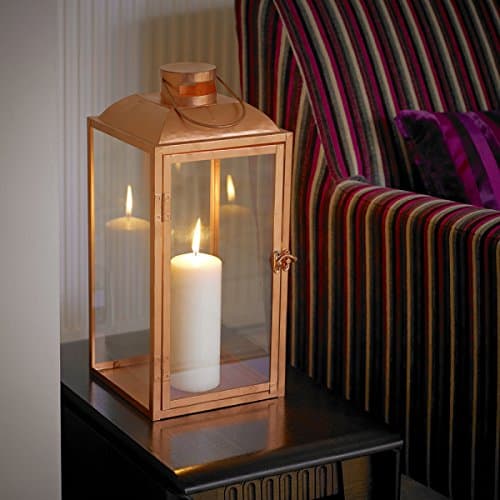 Dusk Till Dawn SLCANDLE15 Square Copper Effect Candle Lantern with Glass Pan, Transparent, 23 x 45 x 24 cm