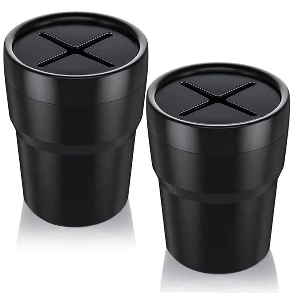 FIOTOK Car Trash Can with Lid, Mini Auto Garbage Can Leakproof Vehicle Trash Bin Fits Cup Holder in Console or Door for Automotive Car, Home, Office, Kitchen, Dinning Room 2 Packs