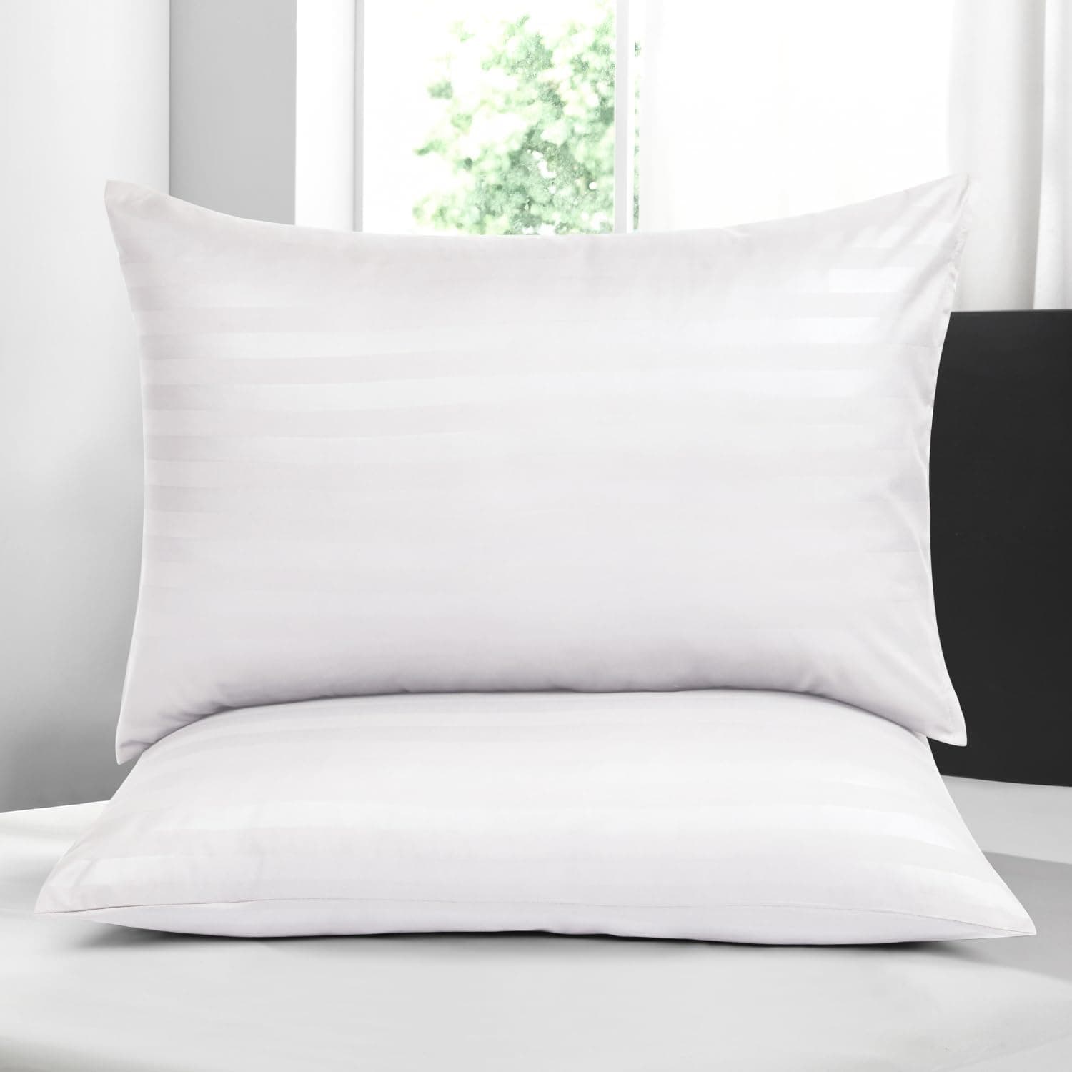 Pillow cases 2 pack - White Stripe 50x75cm Luxury Pillowcase 100% Microfiber Hotel Quality Pillow Cover - Super Soft and Breathable Pillow Case