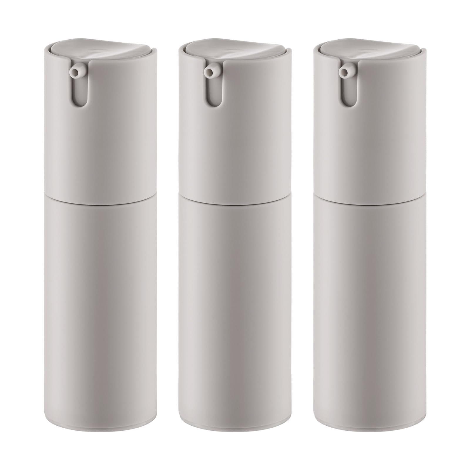 Airless Pump Bottles Travel: Lotion Dispenser for Small Size - Empty Shampoo Containers - Mini Vacuum Jar for Cream - 1 oz Plastic Gray