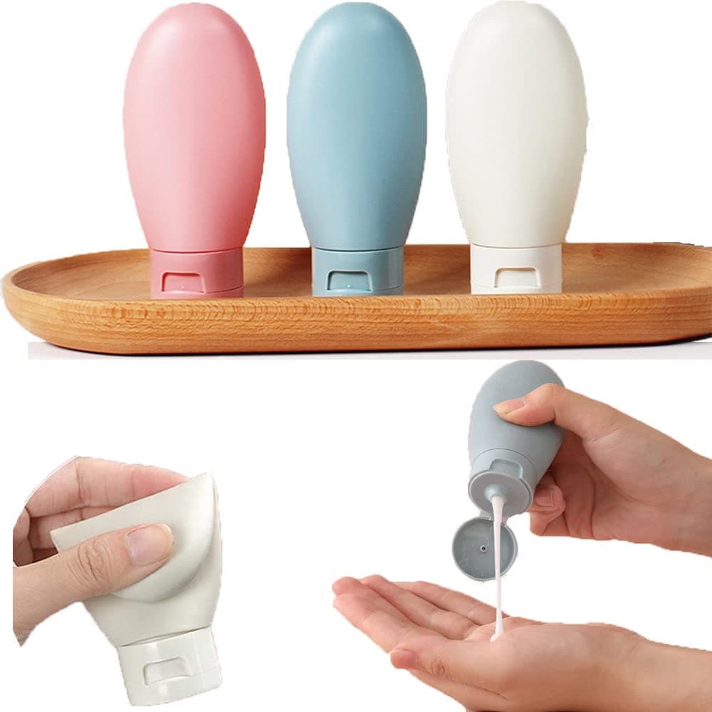 CHIDAKASH Plastic 3 Pcs Travel Toiletries Bottles 60 ML Refillable Shampoo Conditioner Body Lotion Dispenser Empty Squeeze Bottle Container, Assorted