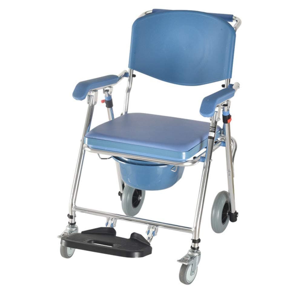 Healthcare Commode Chair, with Wheeled Toilet Chair, Folding chair Old Man Commode, 4 Wheel Brakes(360°),for Bathroom Toilet Stool Elderly Disabled Person